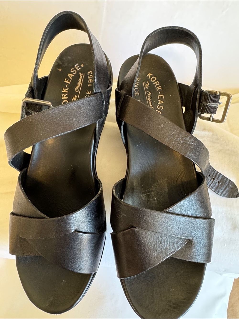 Kork-Ease Black Leather Crisscross Slingback Sandals